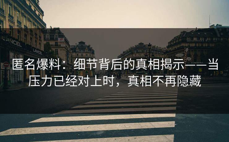 匿名爆料:细节背后的真相揭示——当压力已经对上时,真相不再隐藏